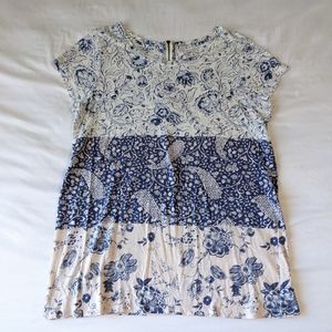 Lucky Brand Floral Print Top Short Sleeve Medium